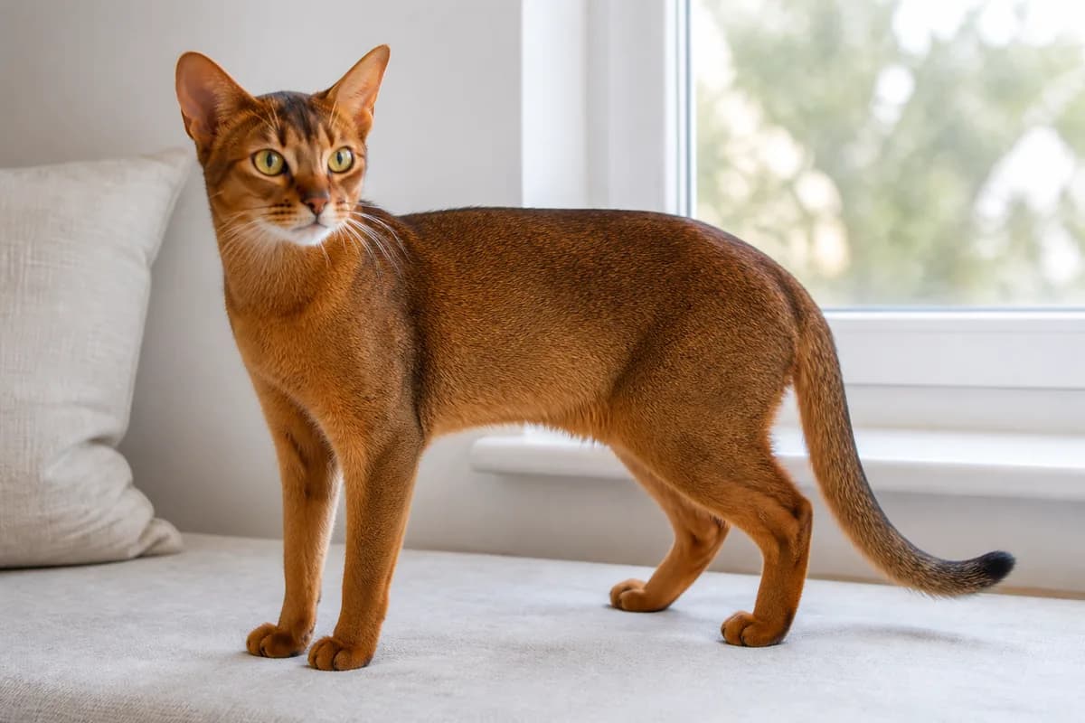 Ruddy Abyssinian in neutral daylight showing dark ticking over a warm orange-brown ground color