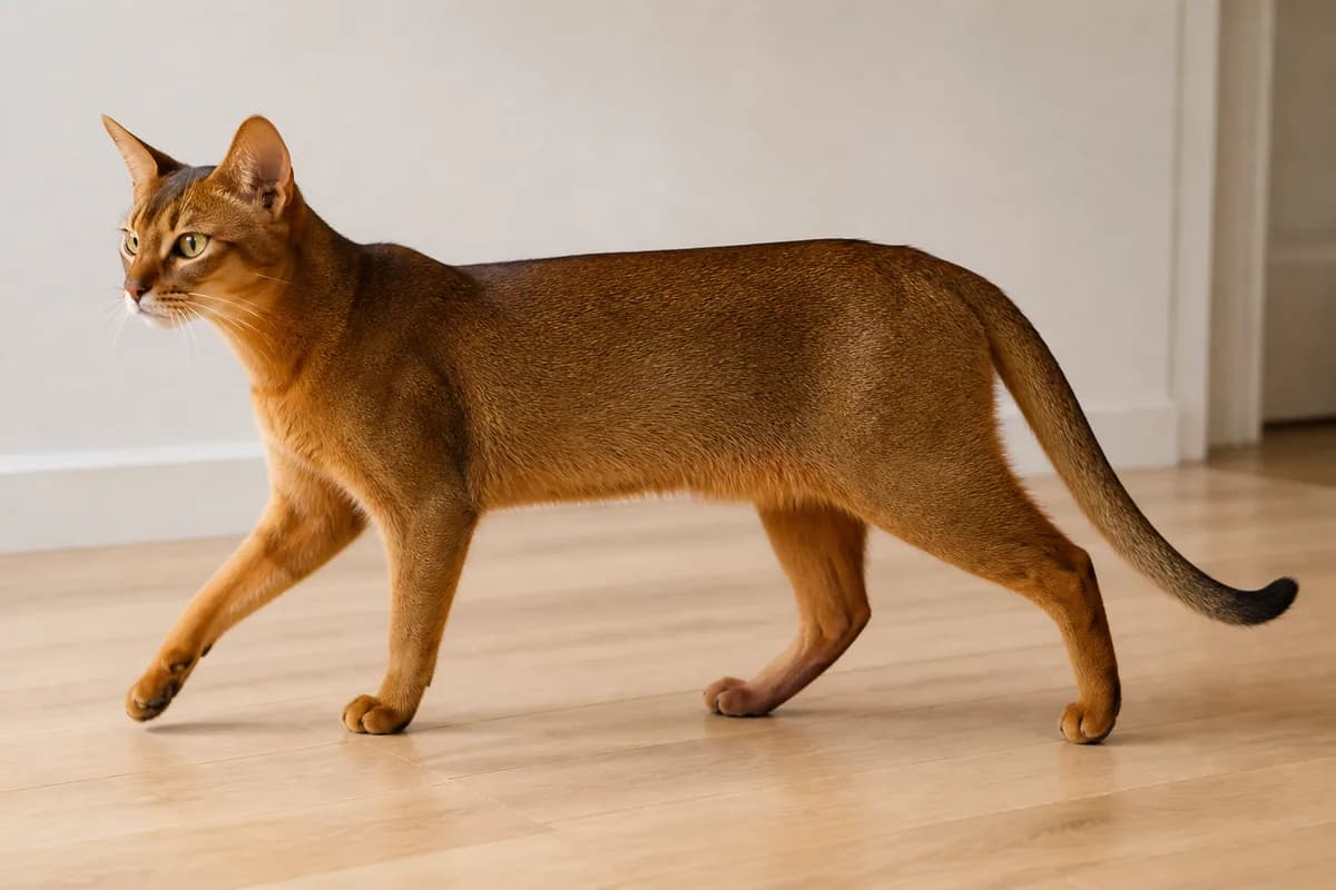 Sorrel Abyssinian in soft natural light showing cinnamon ticking over a warm copper ground color