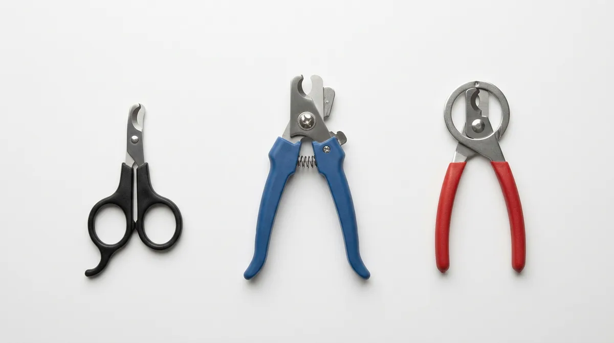 Three cat nail clipper styles side by side: scissor-style, plier-style, and guillotine-style