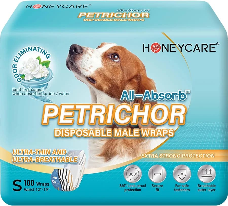 Honey Care All-Absorb Petrichor disposable male dog wraps, 100-count package