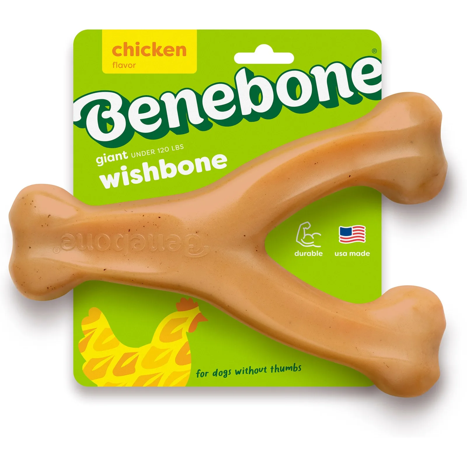 Benebone chicken-flavored Wishbone chew in Giant-size packaging.