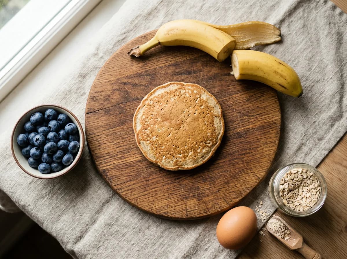 A plain dog-friendly pancake with safe ingredients like blueberries and banana for dogs