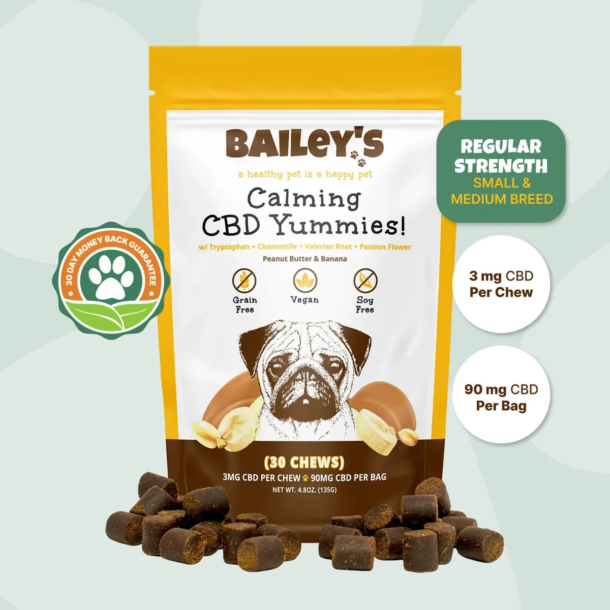 Bailey's Calming CBD Yummies regular-strength bag with soft chews