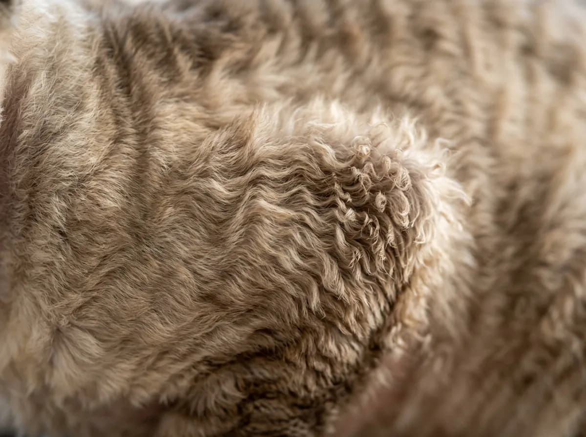 Extreme close-up of a Devon Rex's short wavy suede-textured coat