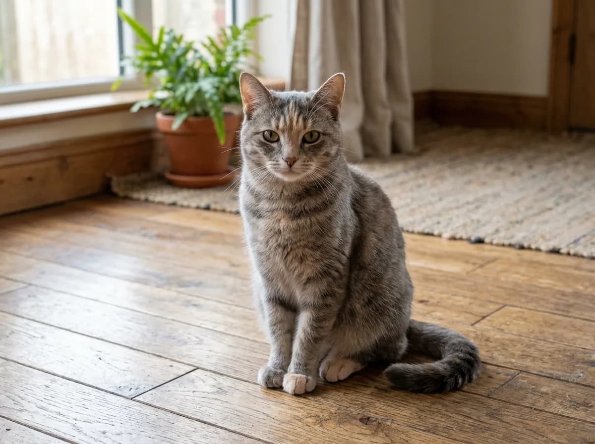 A dilute torbie cat showing blue-cream tortoiseshell patches with faint tabby striping visible inside the colored areas
