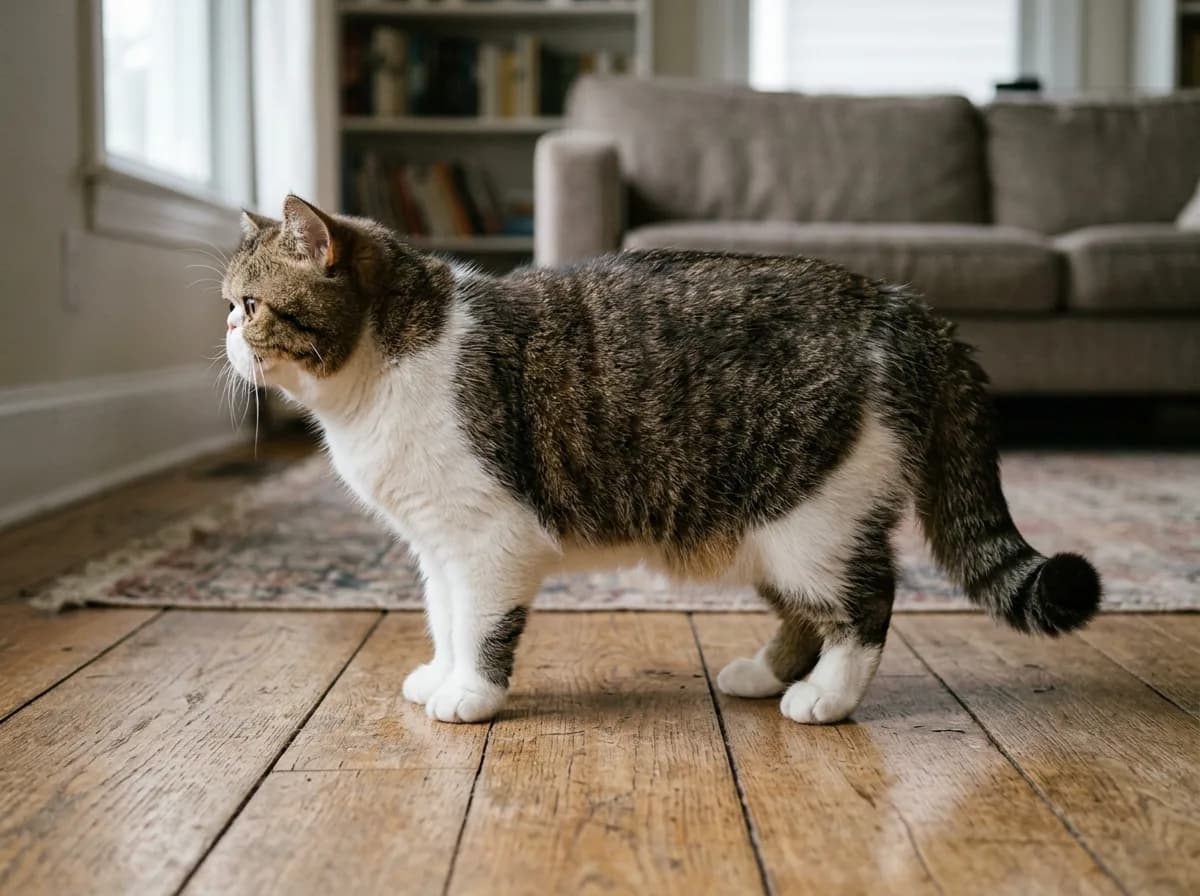 Full-body view of an Exotic Shorthair showing its low cobby muscular build