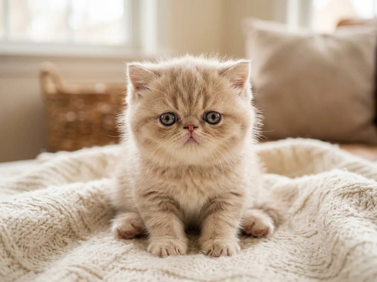 Exotic Shorthair kitten with a flat round face and short plush coat