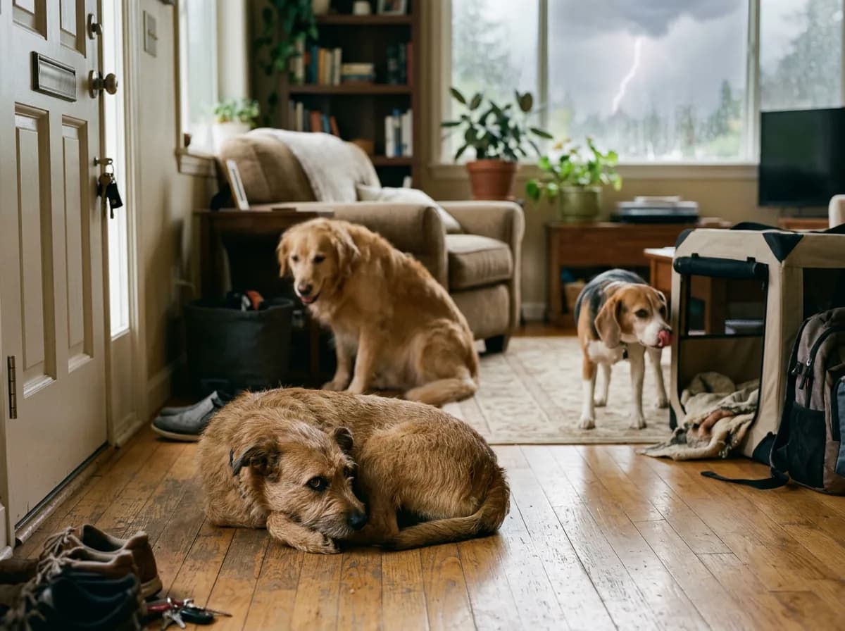 Different types of dog anxiety: separation, noise/weather, and travel anxiety