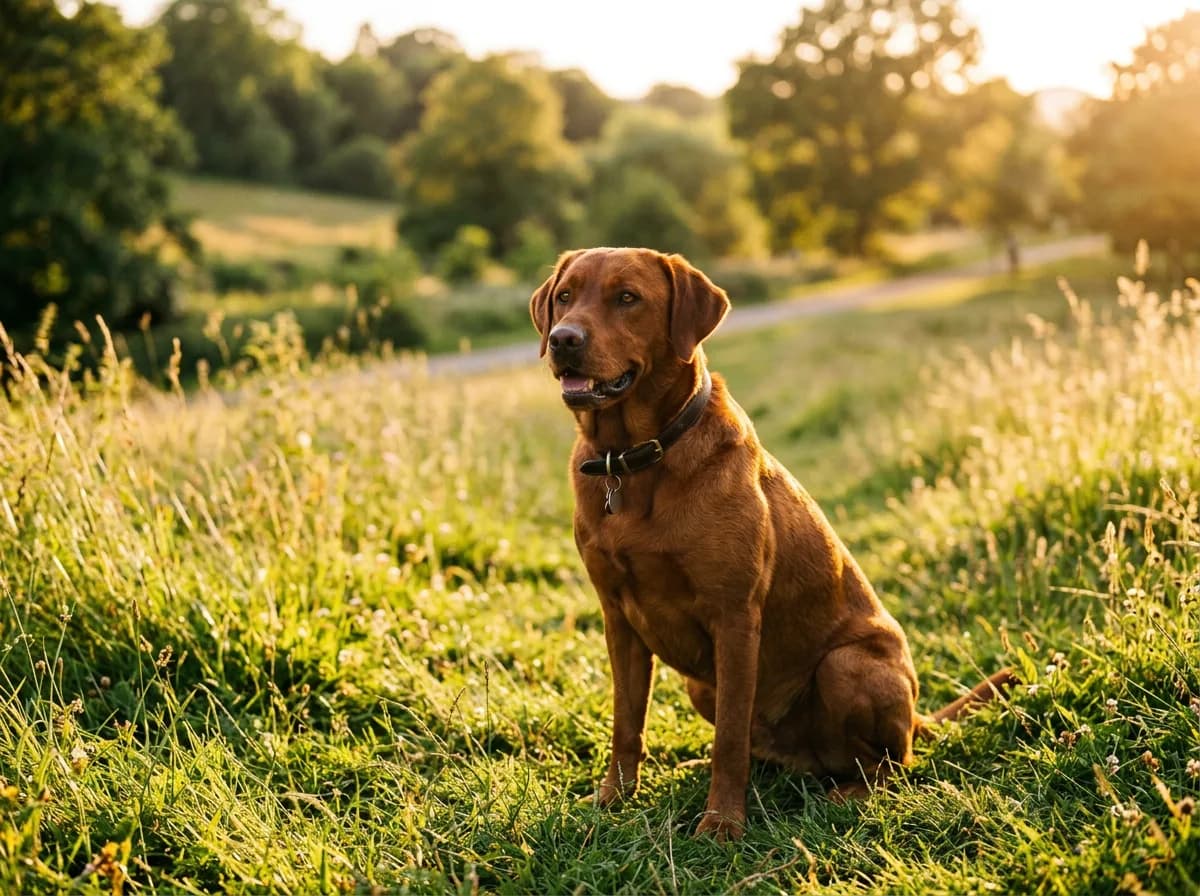 a fox red (deep russet) Labrador retriever illustrating The Genetics of Coat Color in Labradors