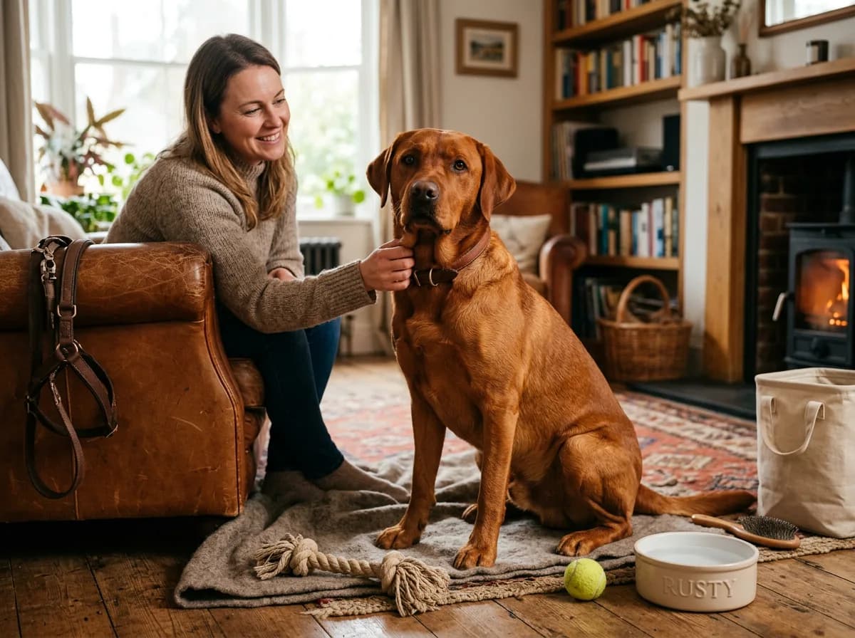 a fox red (deep russet) Labrador retriever illustrating Fox Red Lab Temperament, Size, and Care