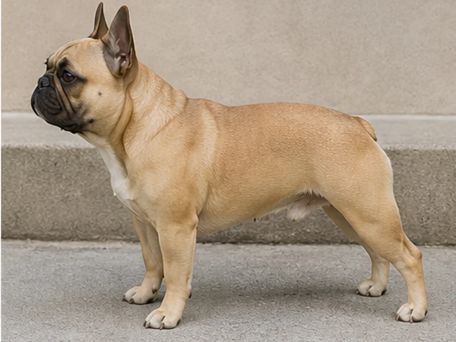 full-grown French Bulldog in side profile with entire body visible