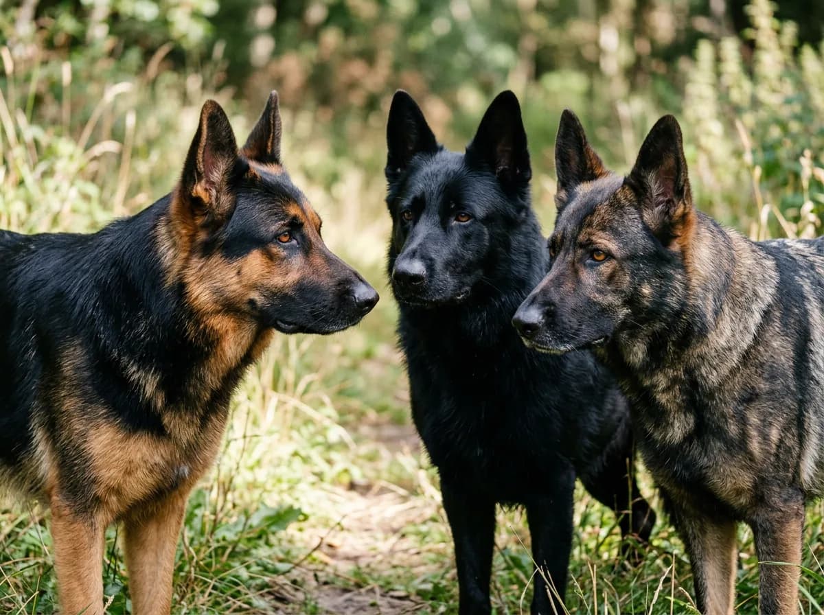 German Shepherd dogs of varied coat colors illustrating Standard German Shepherd Colors (Breed-Standard)