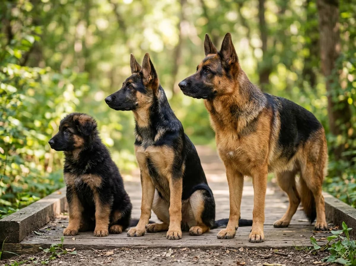 German Shepherd dogs of varied coat colors illustrating How German Shepherd Puppy Color Changes With Age