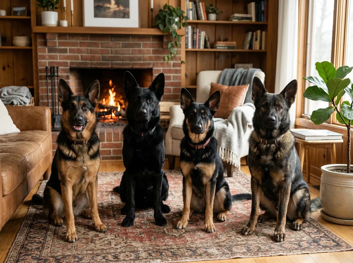 German Shepherd dogs of varied coat colors illustrating Choosing a German Shepherd by Color