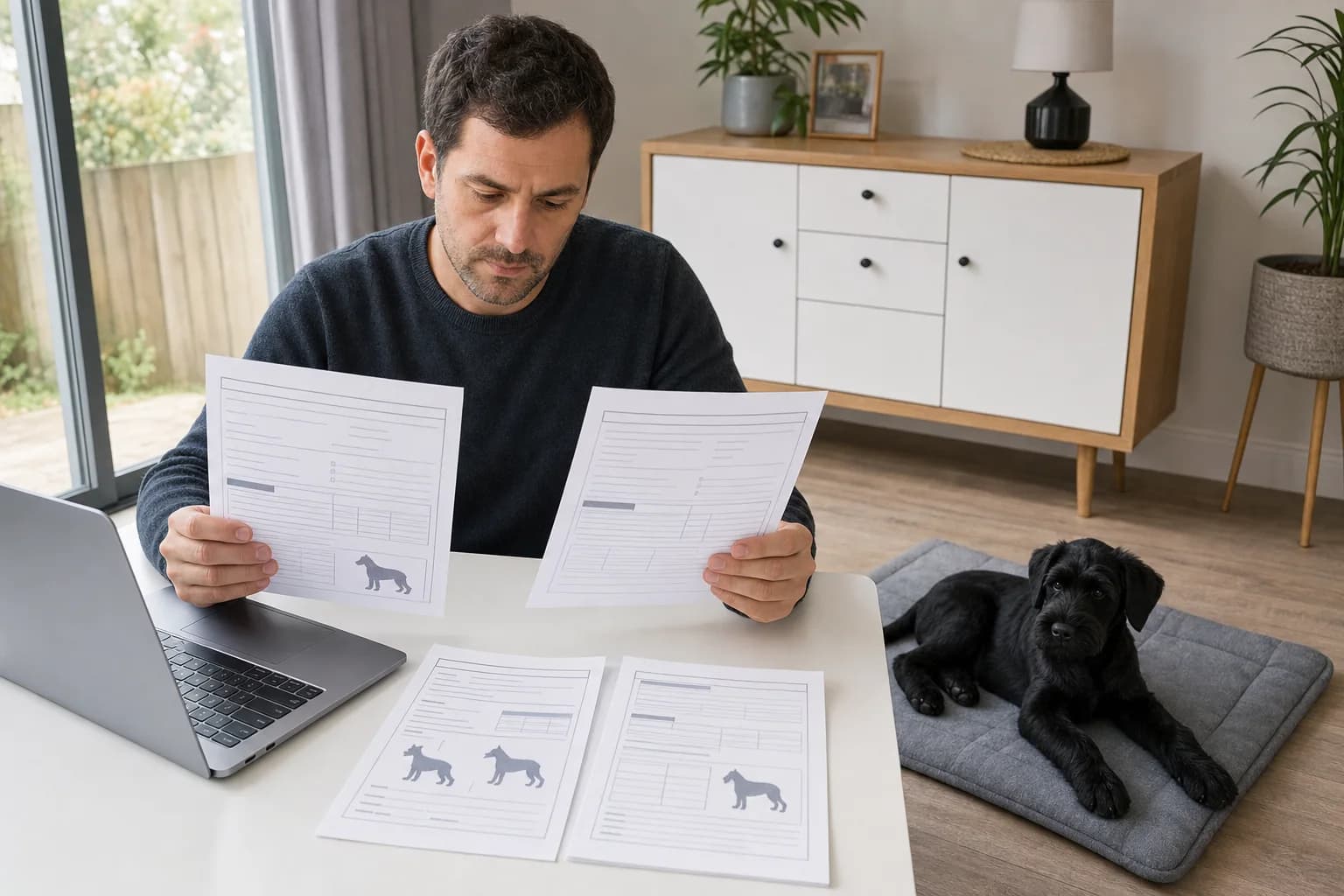 Buyer comparing registered parent names and public Giant Schnauzer health records