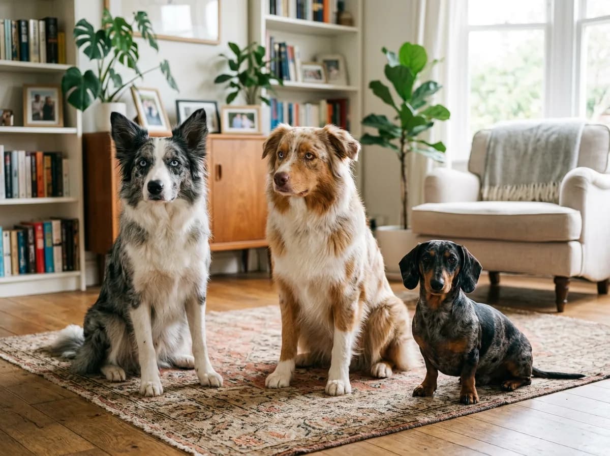 dogs with merle coat patterns (mottled patches, often blue eyes) illustrating What is a merle dog?
