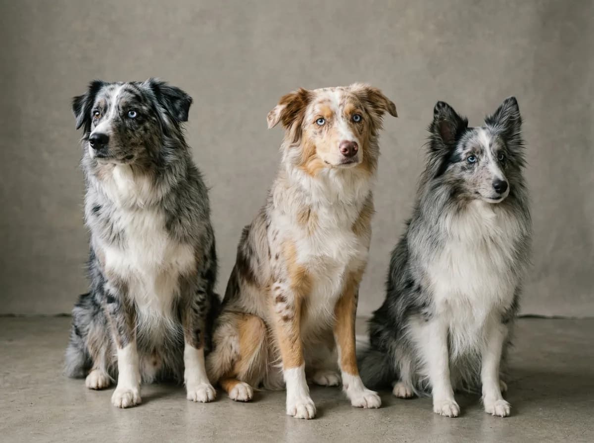 dogs with merle coat patterns (mottled patches, often blue eyes) illustrating Double merle: the real health risk