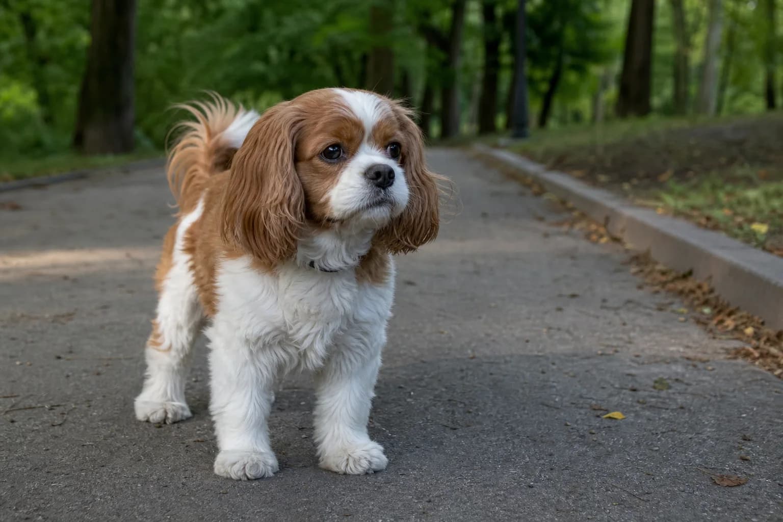 Cava-Tzu with feathered ears and gentle companion expression resting in a home