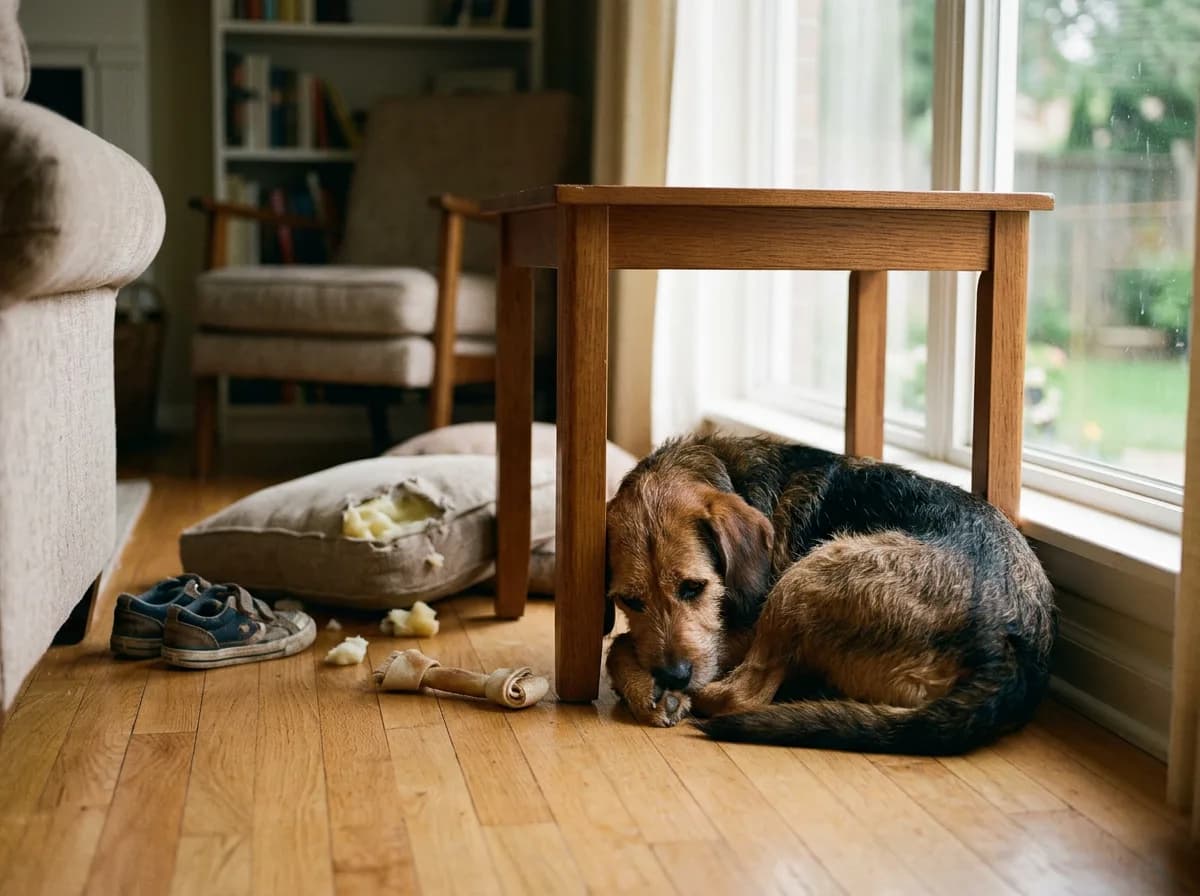 Signs of separation anxiety: destructiveness and withdrawn behavior