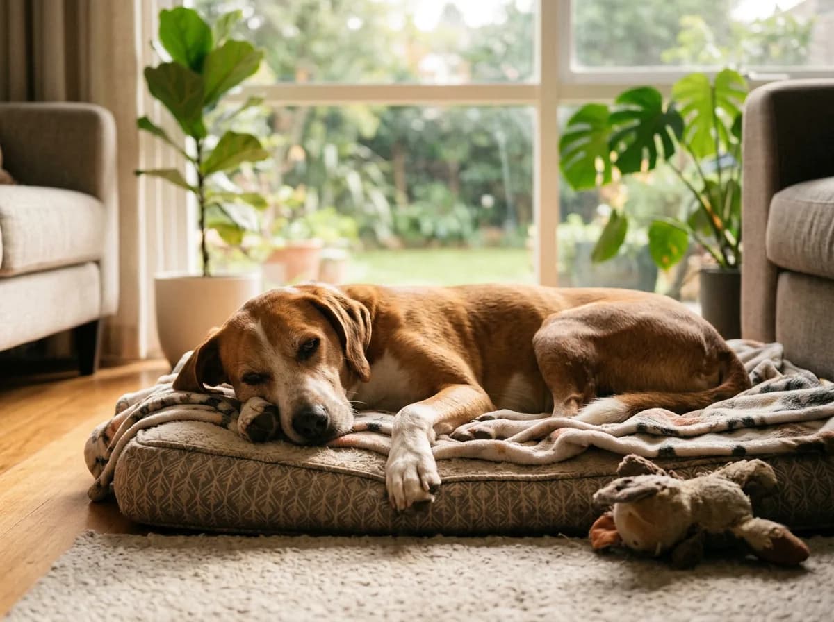 Dog in a safe, calm space for stress relief
