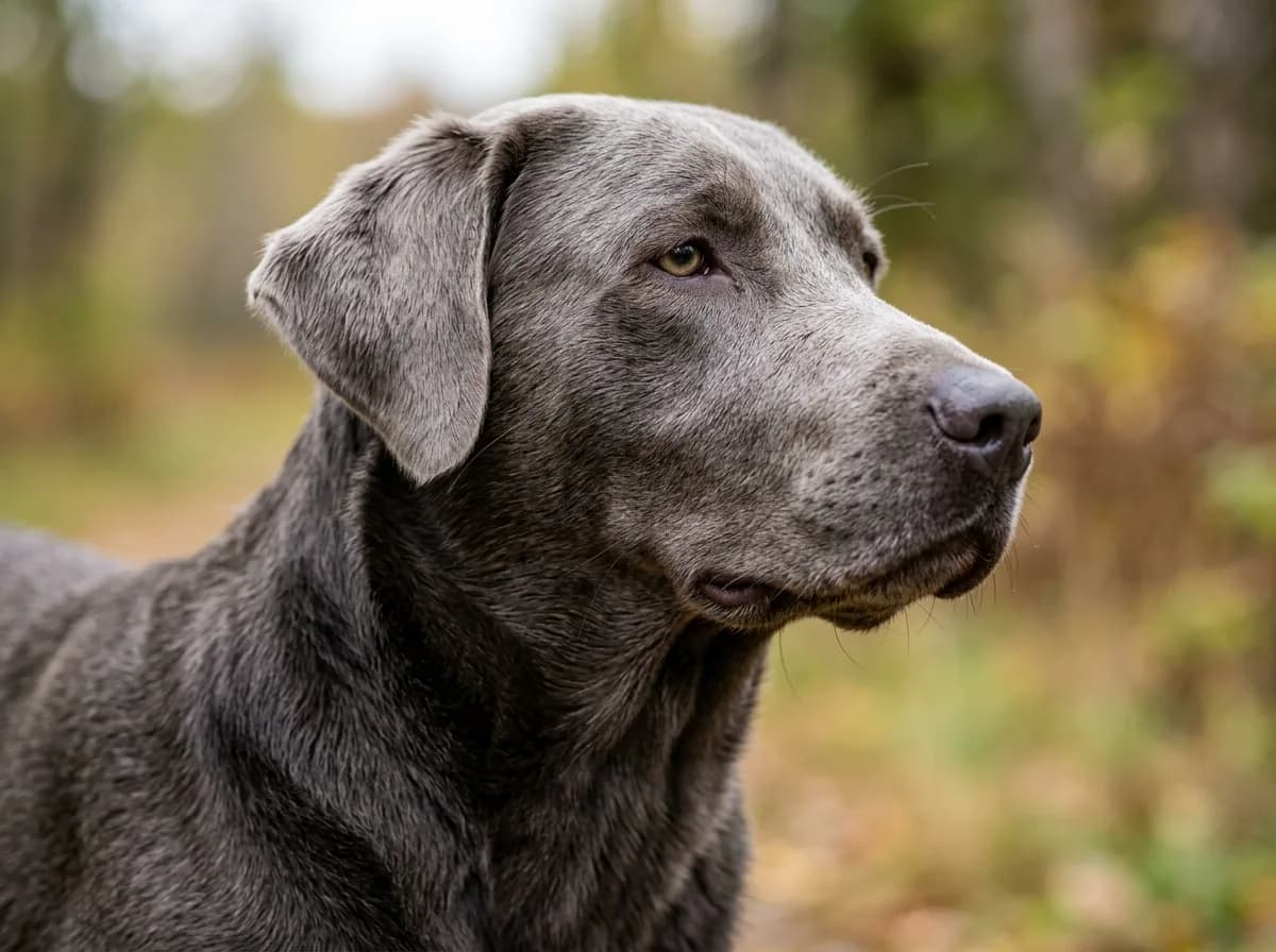 a silver Labrador retriever with its distinctive grey dilute coat illustrating The coat genetics: how dilution actually works