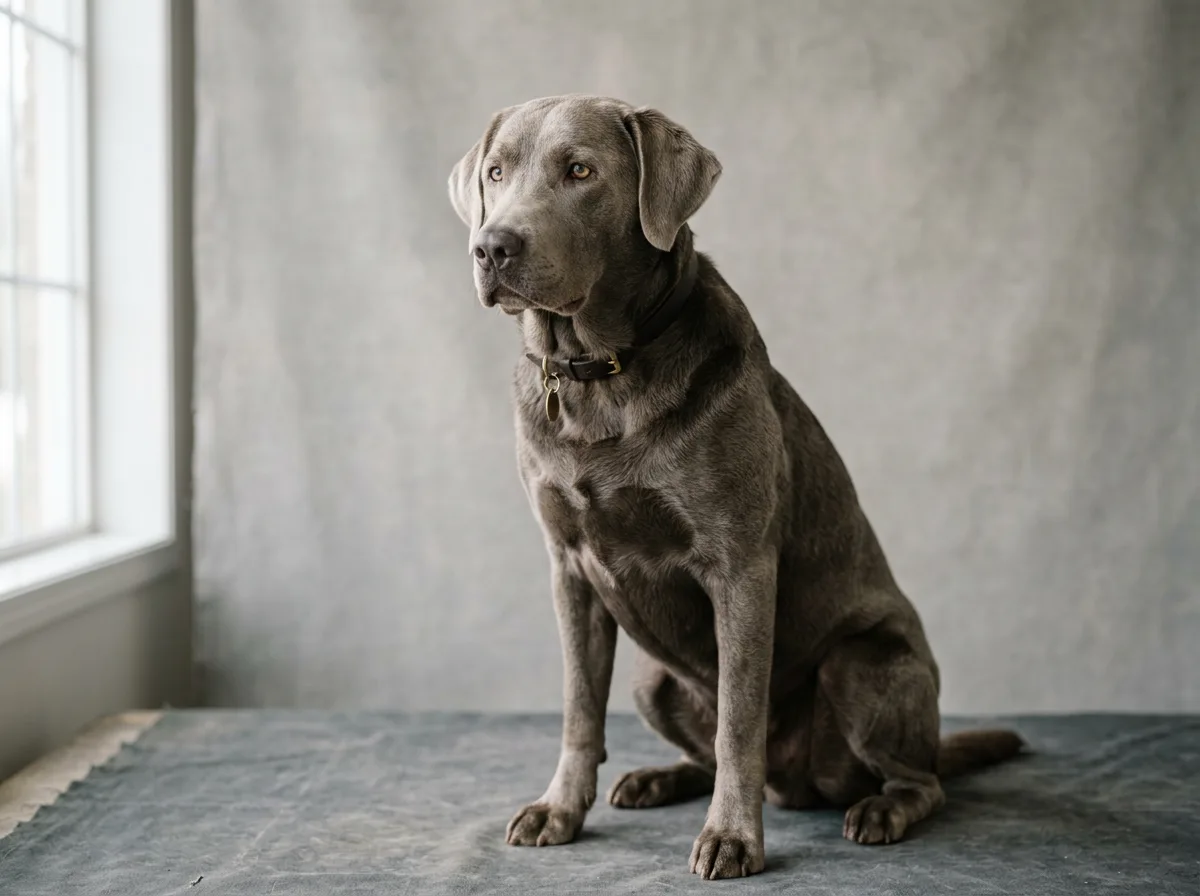 a silver Labrador retriever with its distinctive grey dilute coat illustrating Are silver labs just Weimaraners?