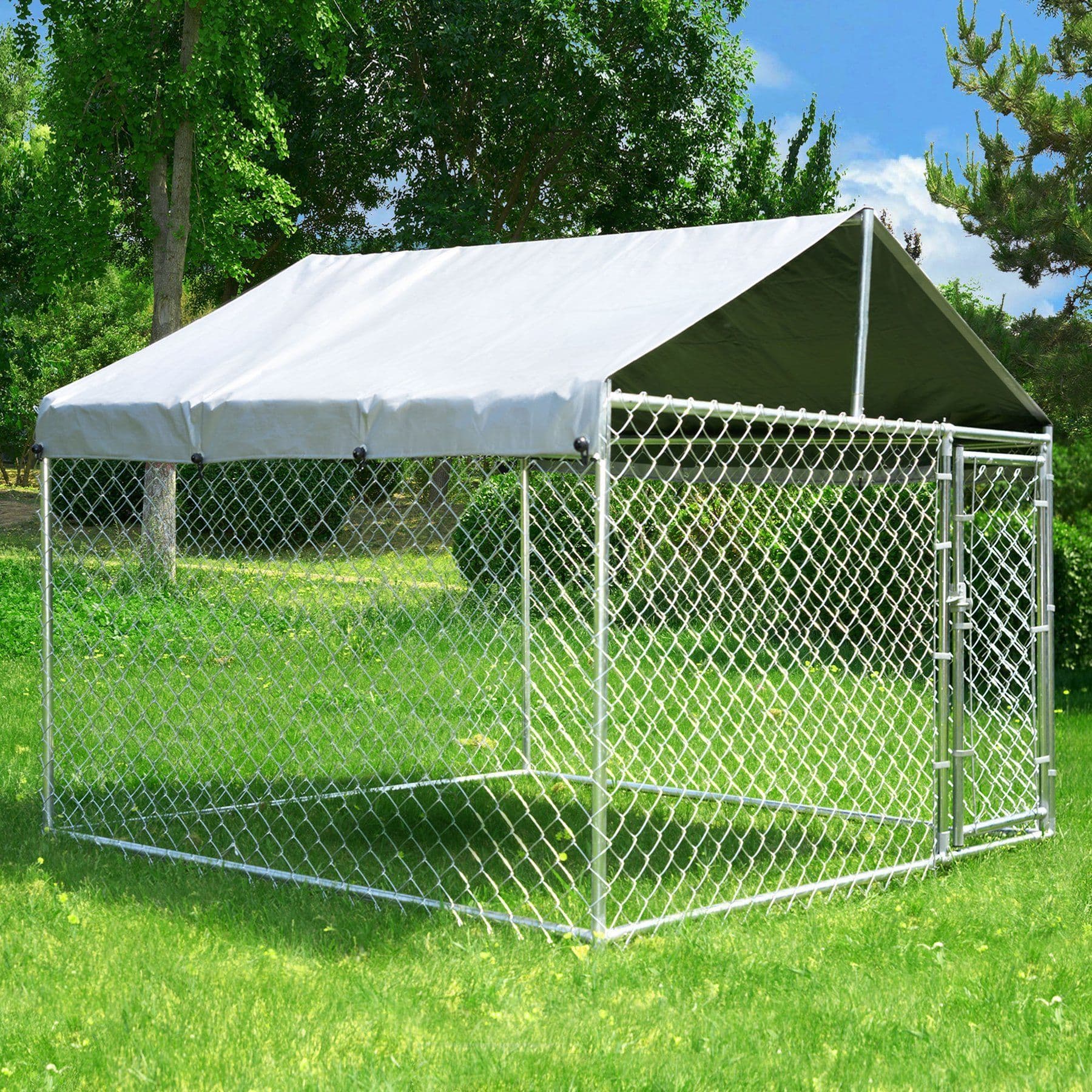 Hittite Outdoor Anti-Rust Galvanized Chain link Dog Kennel with Roof, Silver, X-Large: 81 x 81 x 67-in