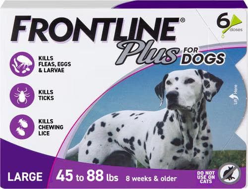 Frontline Plus Flea and Tick Spot Treatment box for large dogs 45 to 88 pounds, 6 doses