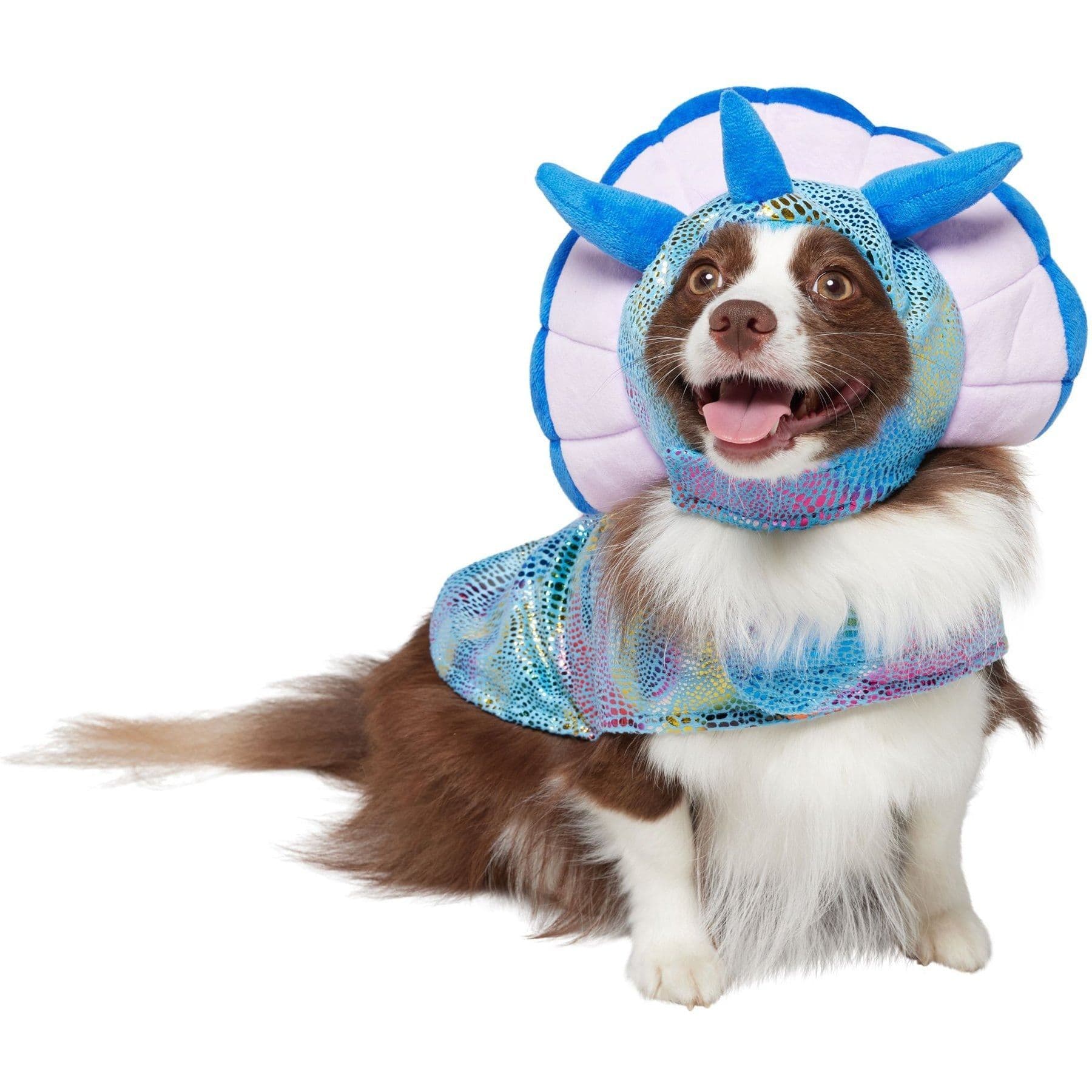 Frisco holographic blue-and-pink triceratops costume with separate plush headpiece, Medium