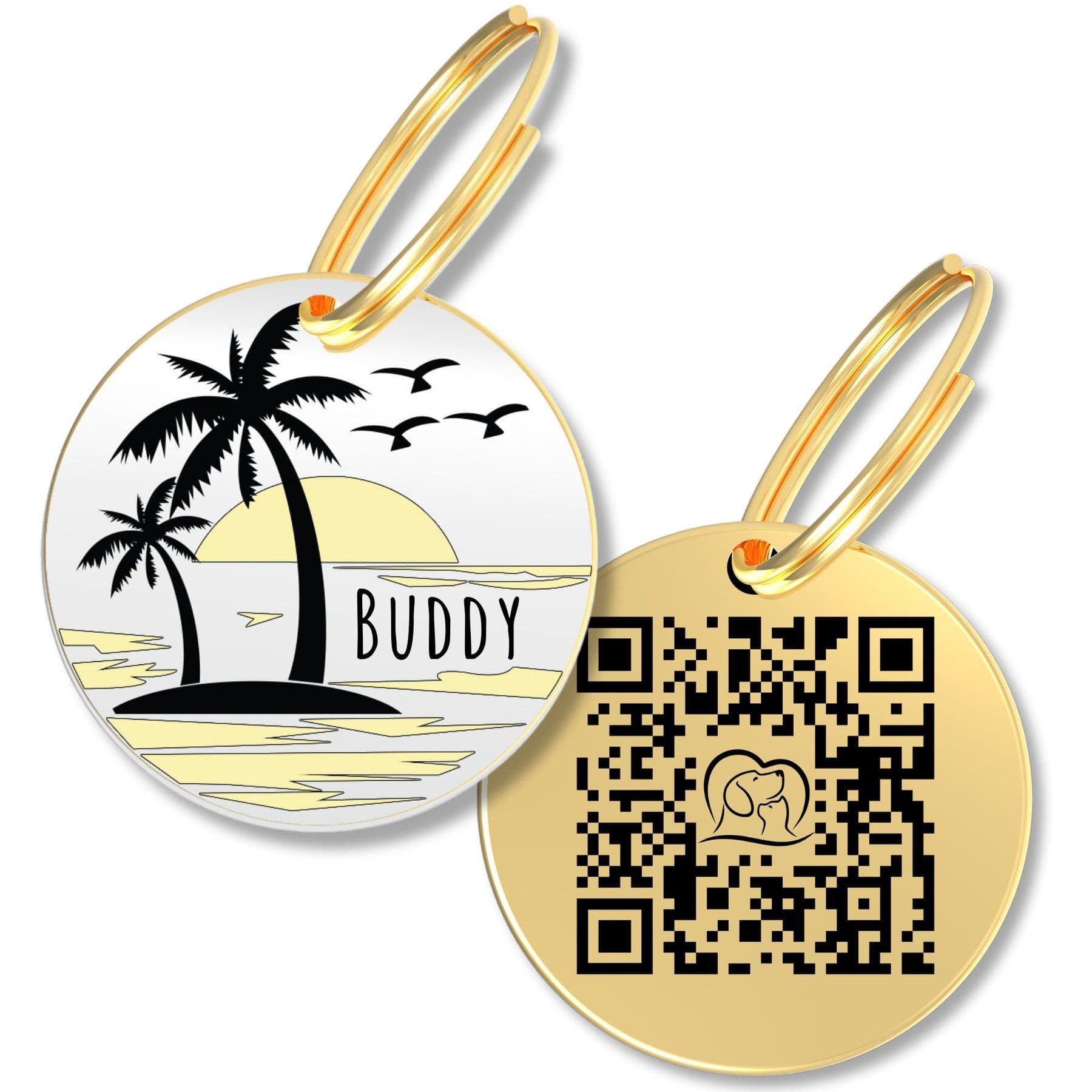 PawFurEver Personalized Engraved with QR Code Dog & Cat Tag, Gold, Beach