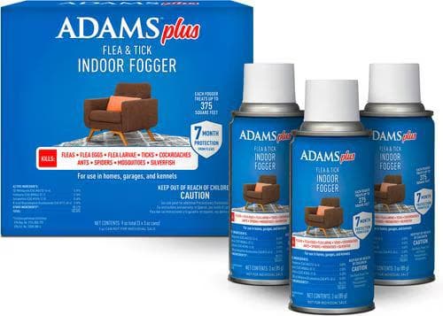 Adams Plus Flea and Tick Indoor Fogger three-can pack with box
