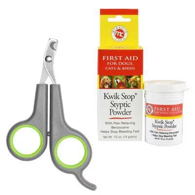 Frisco cat and small dog nail clippers bundled with Kwik-Stop styptic powder