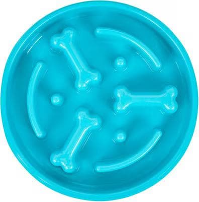 Frisco blue bone-shaped ridges slow feed dog bowl with maze pattern