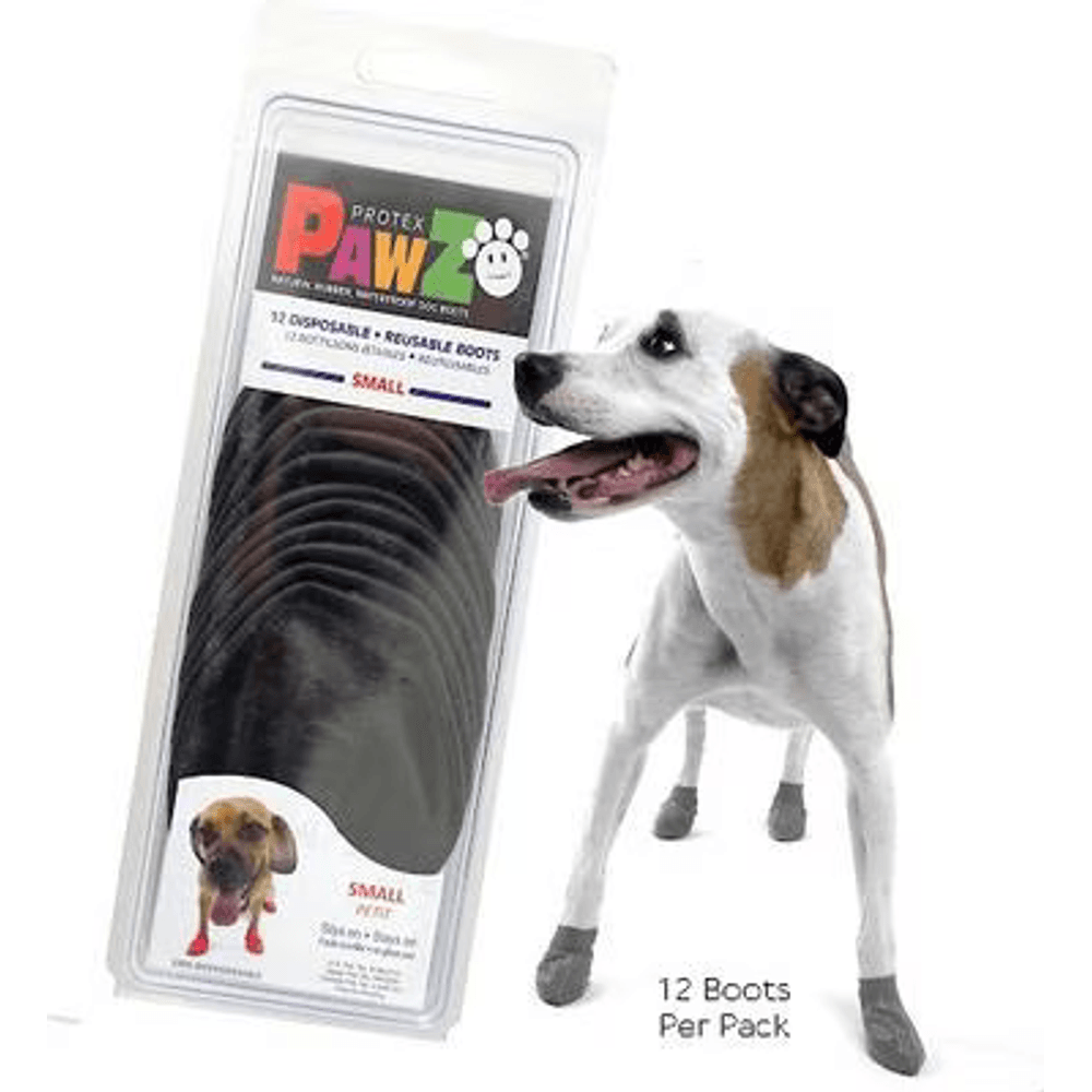 Pawz black disposable waterproof natural-rubber dog boots, 12-count pack