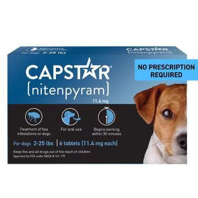 Capstar Flea Oral Treatment for Dogs box, 2 to 25 pounds, nitenpyram, 6 tablets, no prescription required