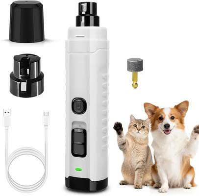 PATPET 2 LED quiet nail grinder in white with charging cable and grinding heads