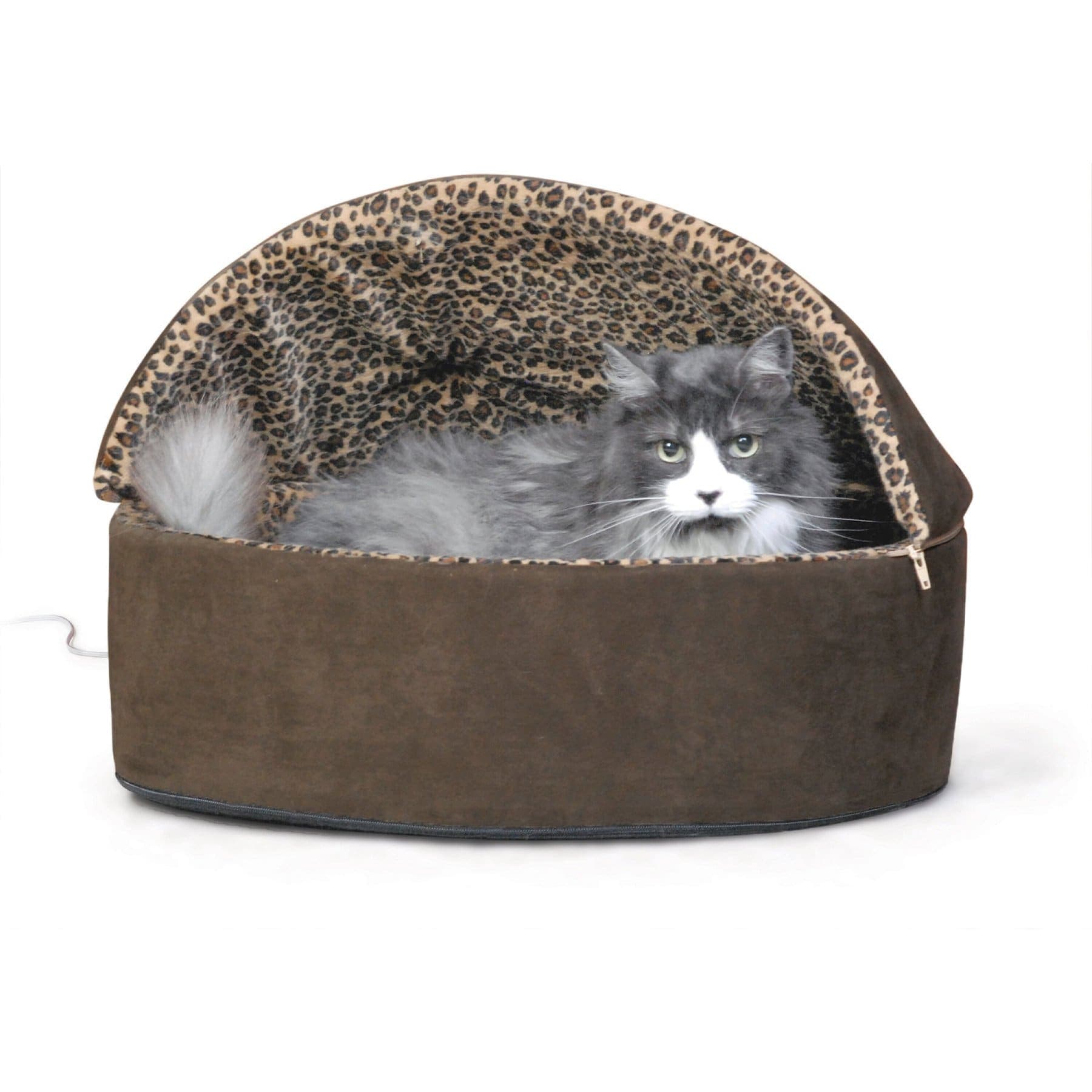 K&H Pet Products Leopard Thermo Kitty Deluxe Hooded Cat Bed, Large