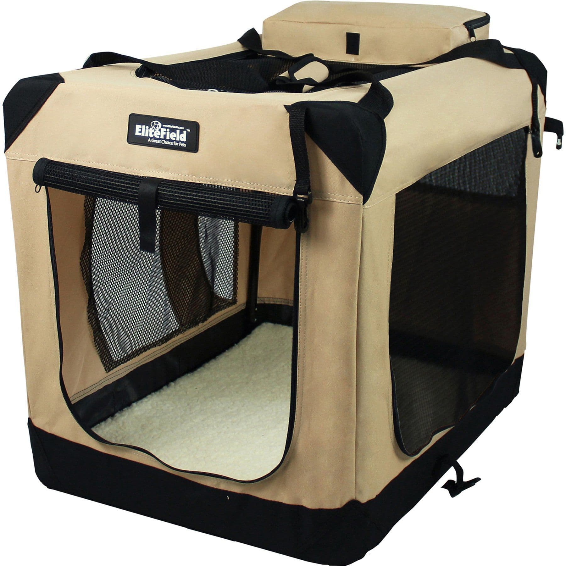 EliteField 3-Door Collapsible Soft-Sided Dog Crate, Beige, 36 inch