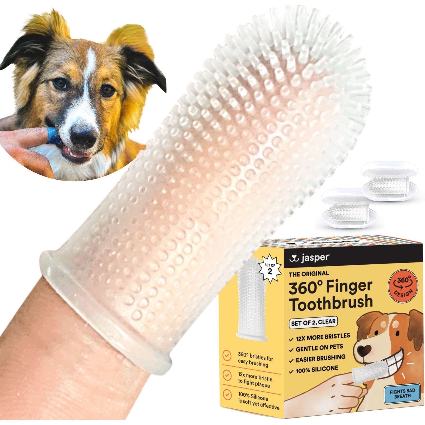 Jasper 360 Dog Finger Toothbrush & Storage Case, 2 count, Clear