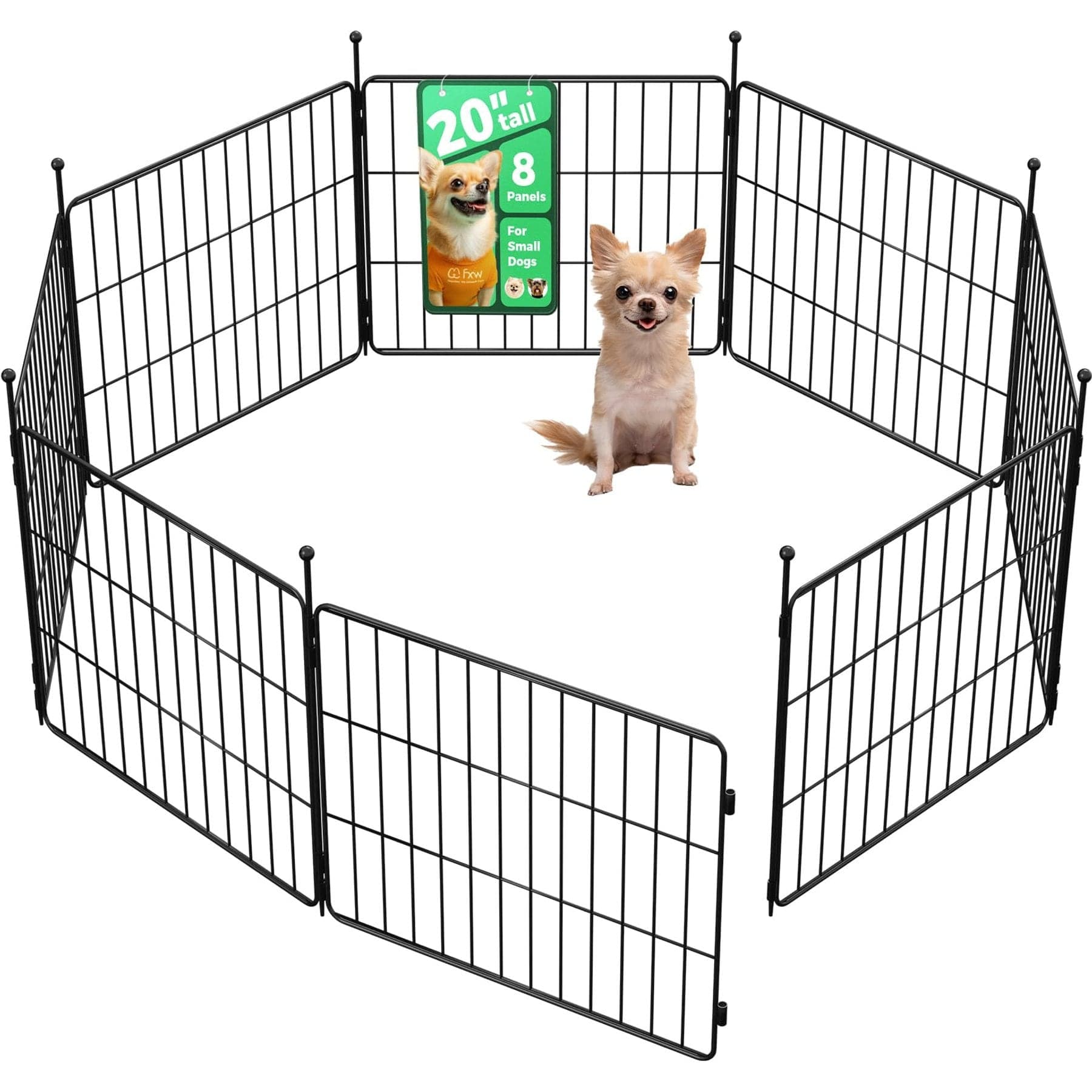 FXW Minipaws Expandable Indoor & Outdoor Dog Playpen, Black, 20-in, 8-panel