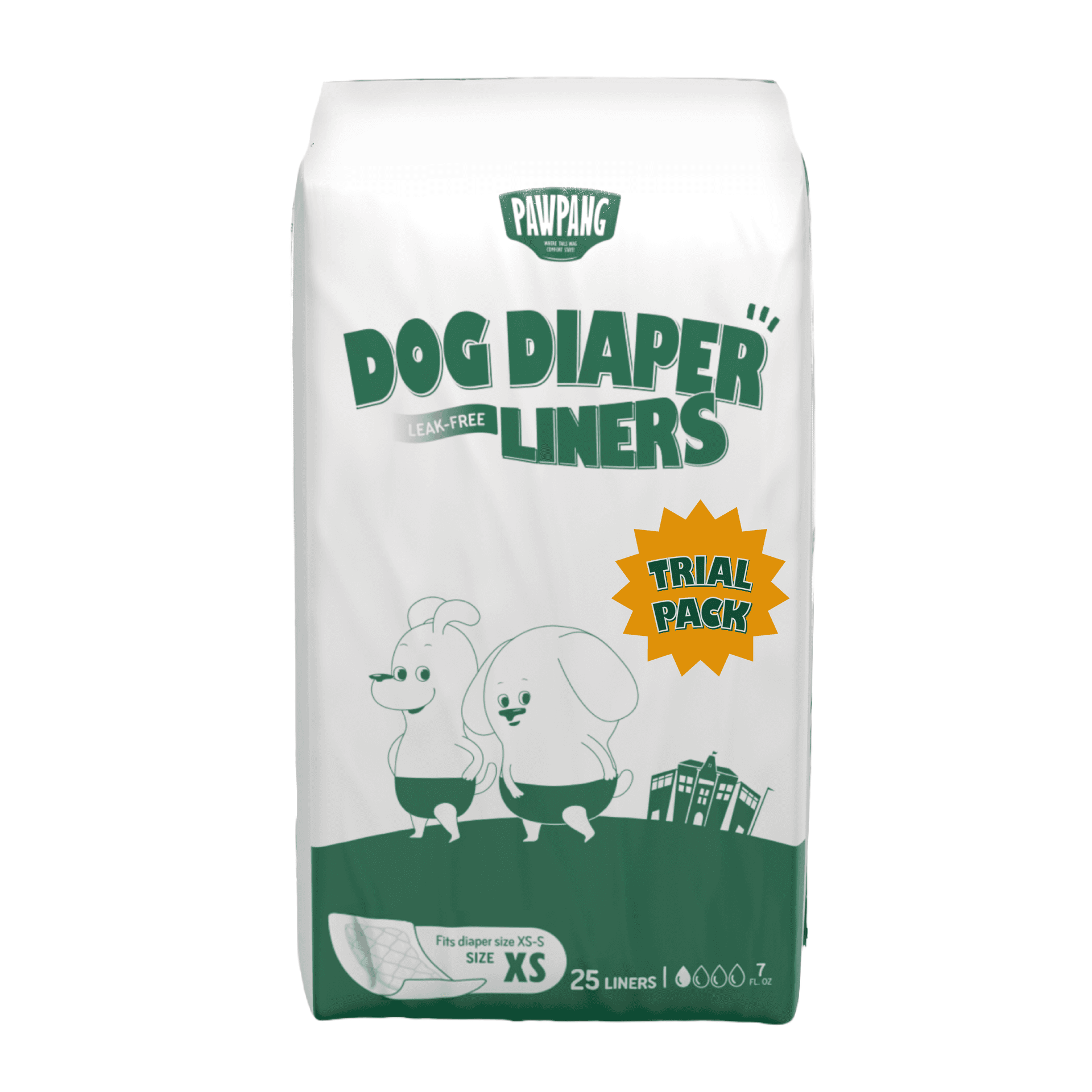 PAWPANG Trial Pack Extra Small (7 fl oz absorbency) — 25-count dog diaper liners.