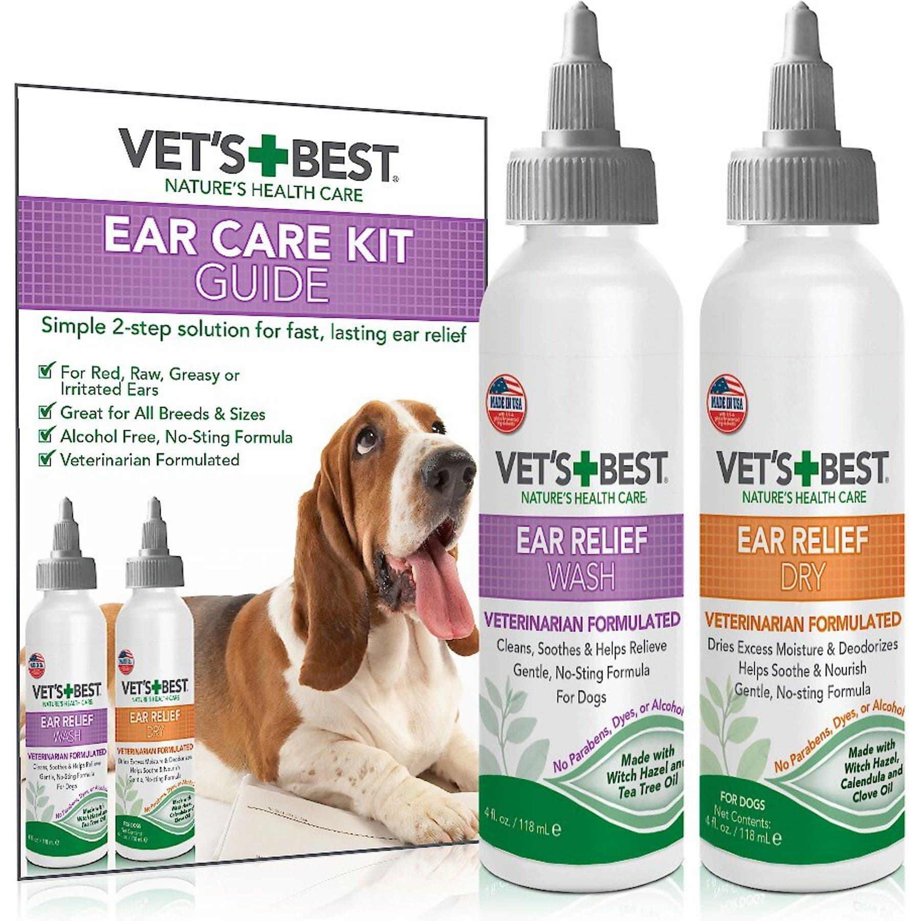 Vet's Best Ear Relief Wash + Dry Combo Pack for Dogs, 2-pack product package