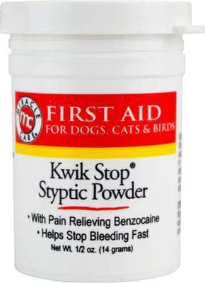 Miracle Care Kwik-Stop Styptic Powder jar for dogs, cats and birds
