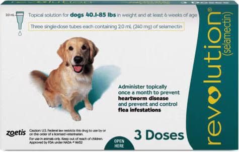 Revolution Topical Solution for Dogs box, 40.1 to 85 pounds, selamectin, 3 single-dose tubes