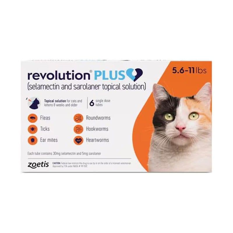Revolution Plus topical solution for cats 5.6 to 11 lbs, orange box, six month supply