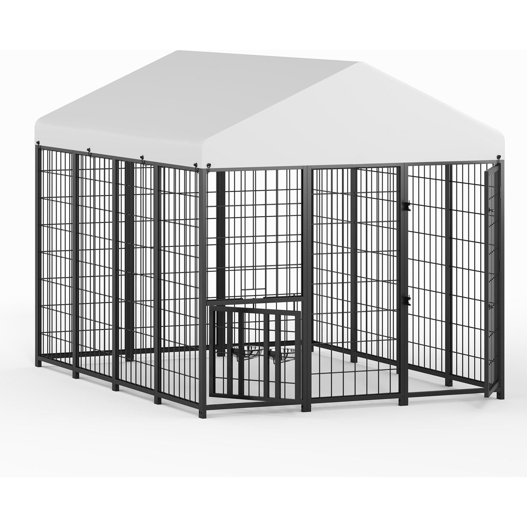 LovMor Outdoor Metal Dog Kennel with Roof Cover, Black, 72 x 96 x 78-in
