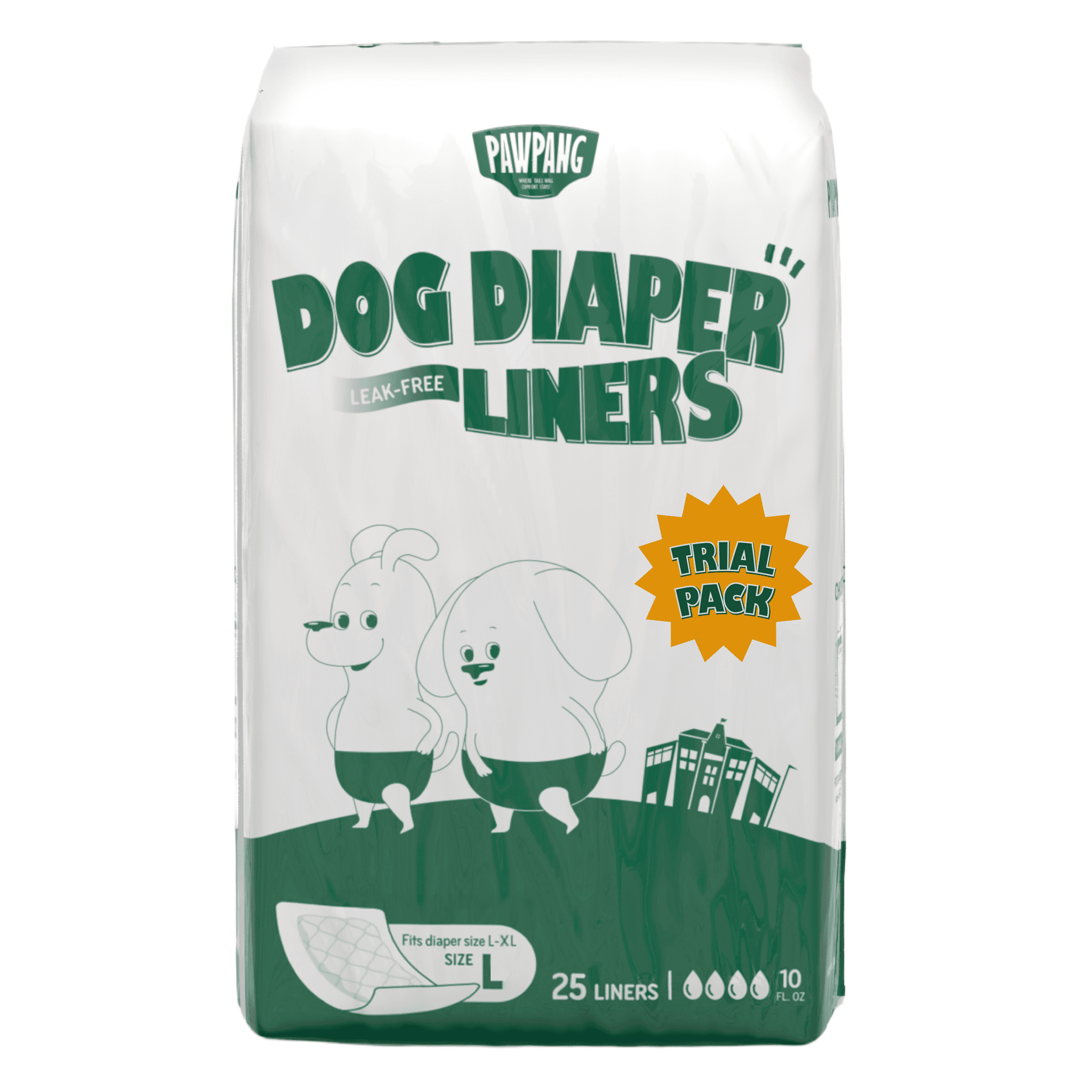 PAWPANG Trial Pack Large (12 fl oz absorbency) — 25-count dog diaper liners.