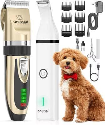 OneIsAll 2-in-1 Cordless Dog and Cat Grooming Clipper and Paw Trimmer Kit