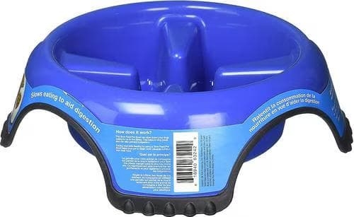 JW Pet Skid Stop blue non-skid plastic slow feeder dog bowl with center cone