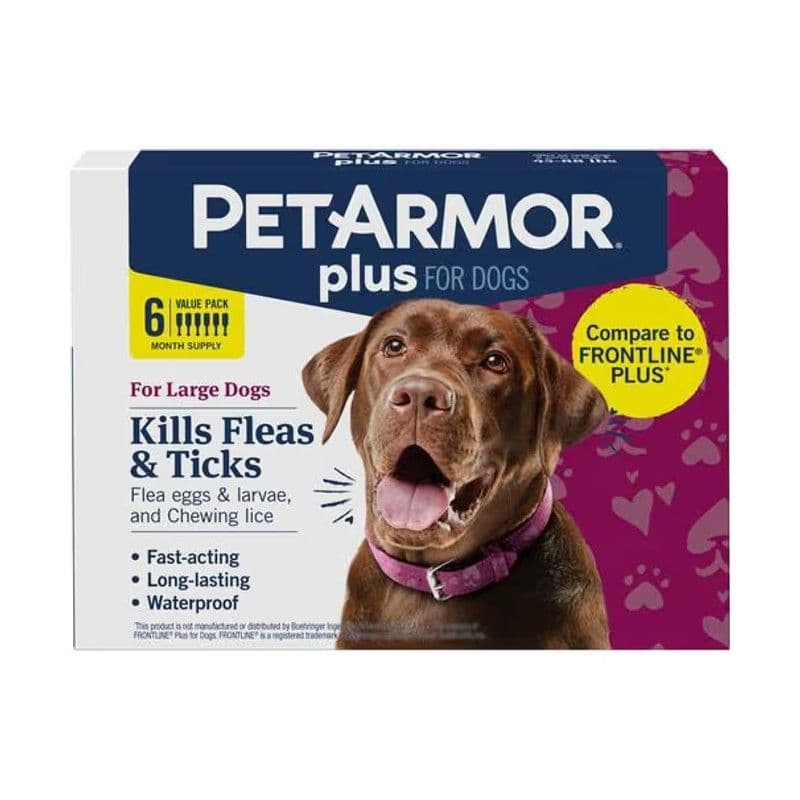 PetArmor Plus flea and tick spot treatment for large dogs 45 to 88 lbs, six dose box